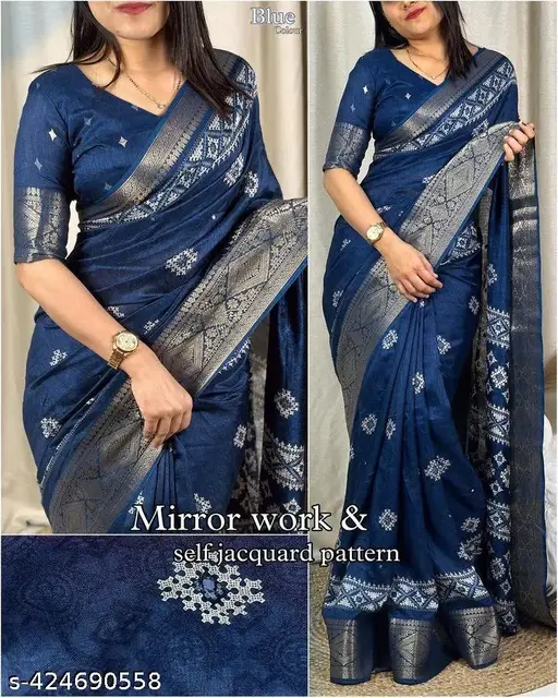 new launch trending ajarkh printed woven jacquard musl cotton silk saree with fancy zari border.