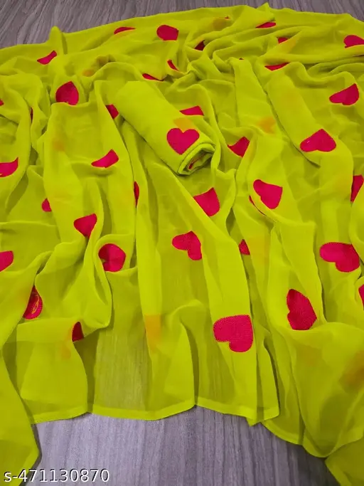 Latest Trending Embroidery Work Georgette Saree With Blouse Piece