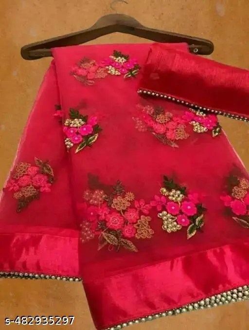 embroidery work net fabric saree
