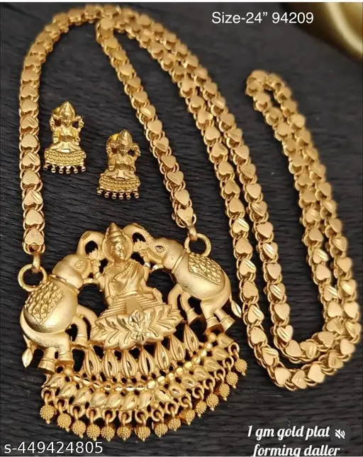 American Diamond Studded Gold Plated Mopu Chain, lip chain Mugappu 24" Lenght for Women chain Gold-plated pendal