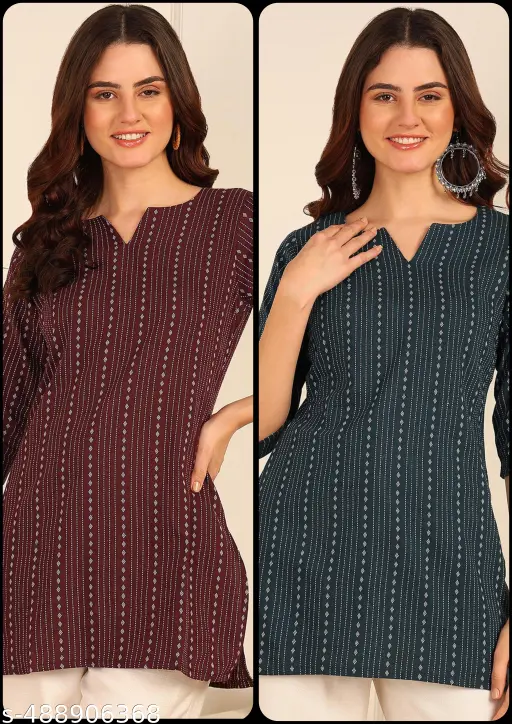 (Pack of 2) Floral Print Short Kurti & Tunic For Women And Girls