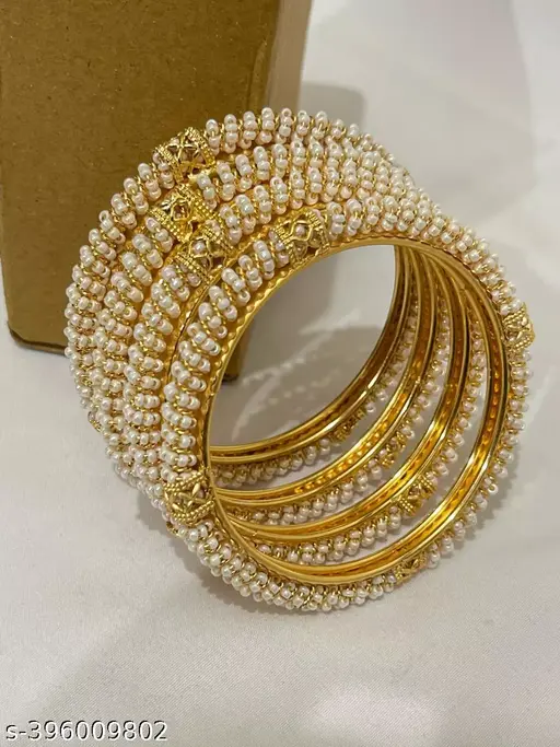 PEARLS WORK GOLD BANGLE 4PCS SET
