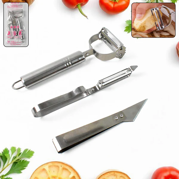 3 In 1 Stainless Steel Vegetable and Fruit Peeler Set (3 Pcs Set)