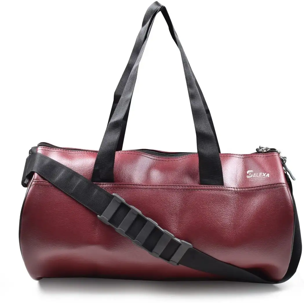 SALEXA Gym Duffel Sport Round Fitness Large Bag  Cherry Leather Bag