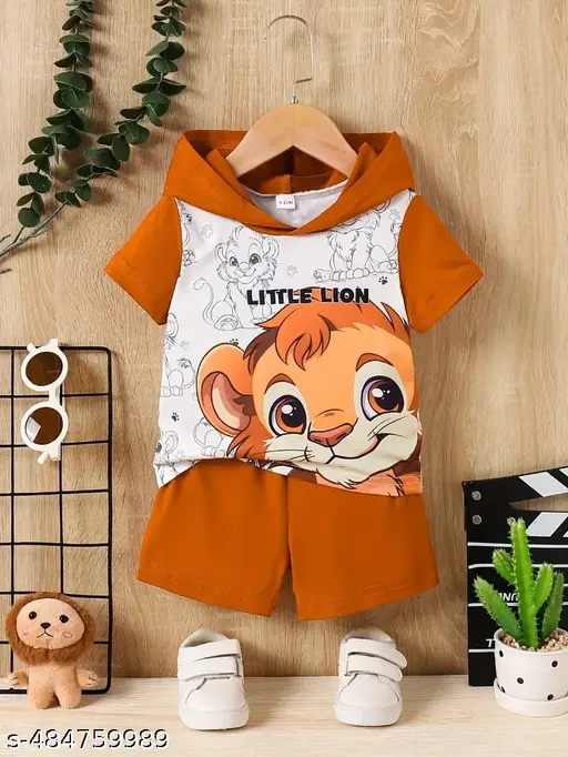  KIDS STYLISH UNISEX HALF SLEEVES COTTON CLOTHING SET WITH HOODIE