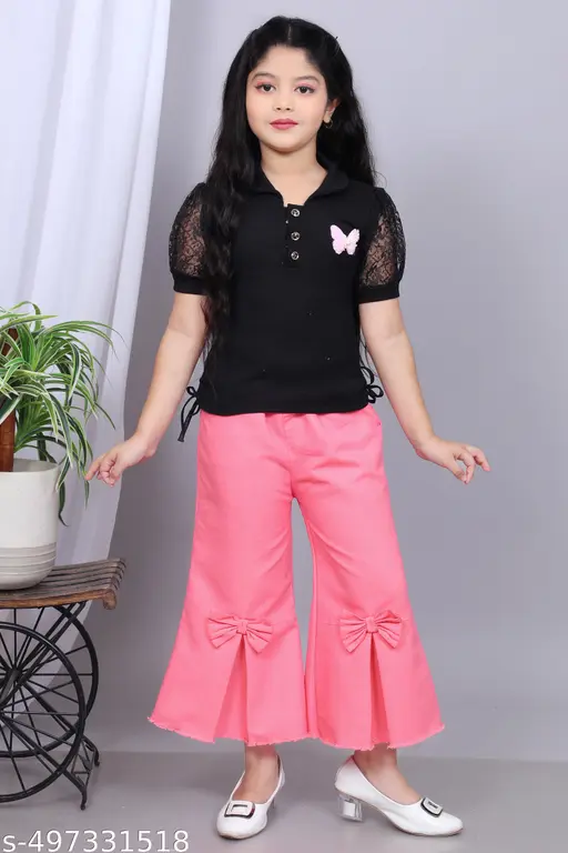 Girls top pant,Girls party wear dress,top pant for girls,girls dress,top and plazzo,collar top and pink plazzo