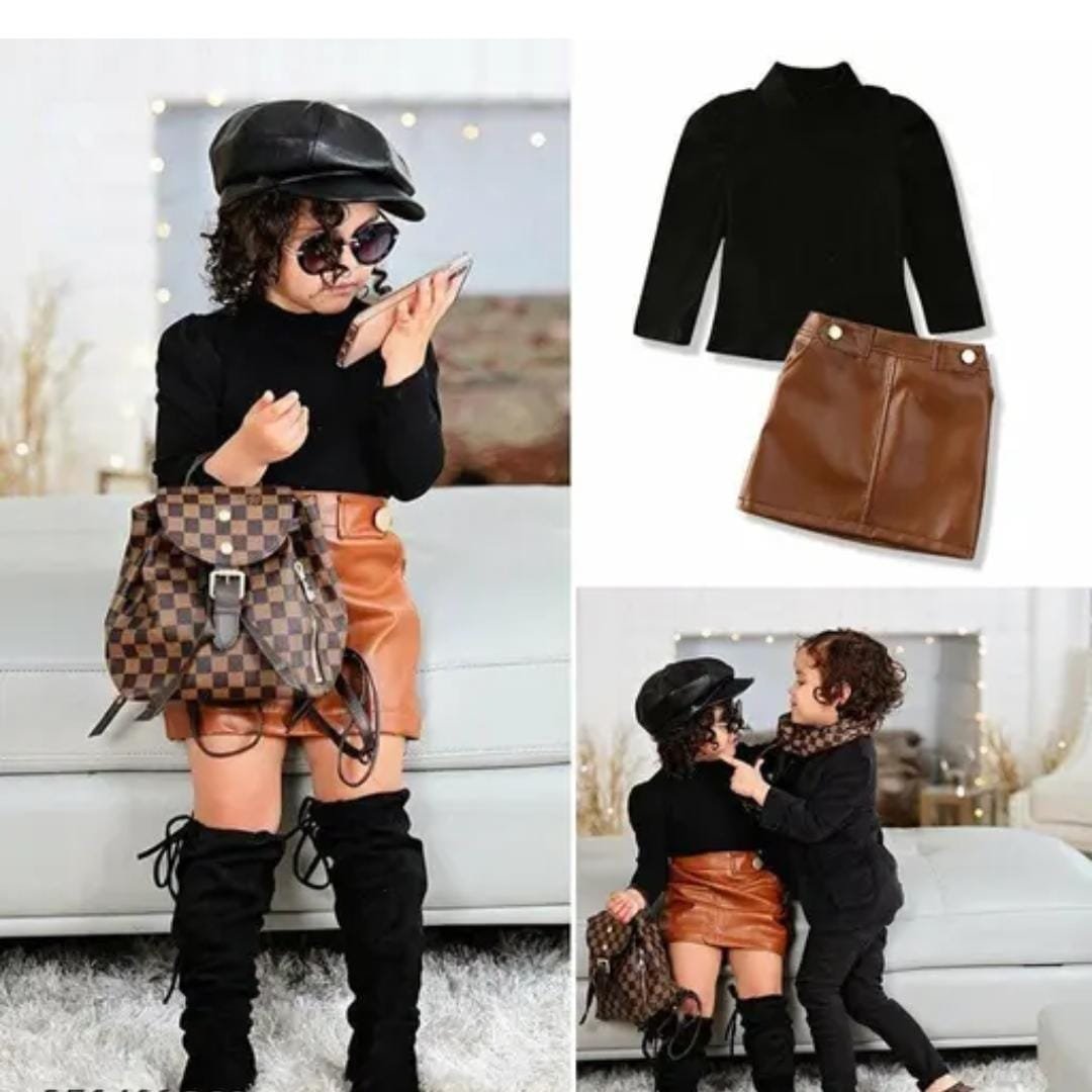  Hikuj Kid's Solid Round Neck Brown Clothing Sets