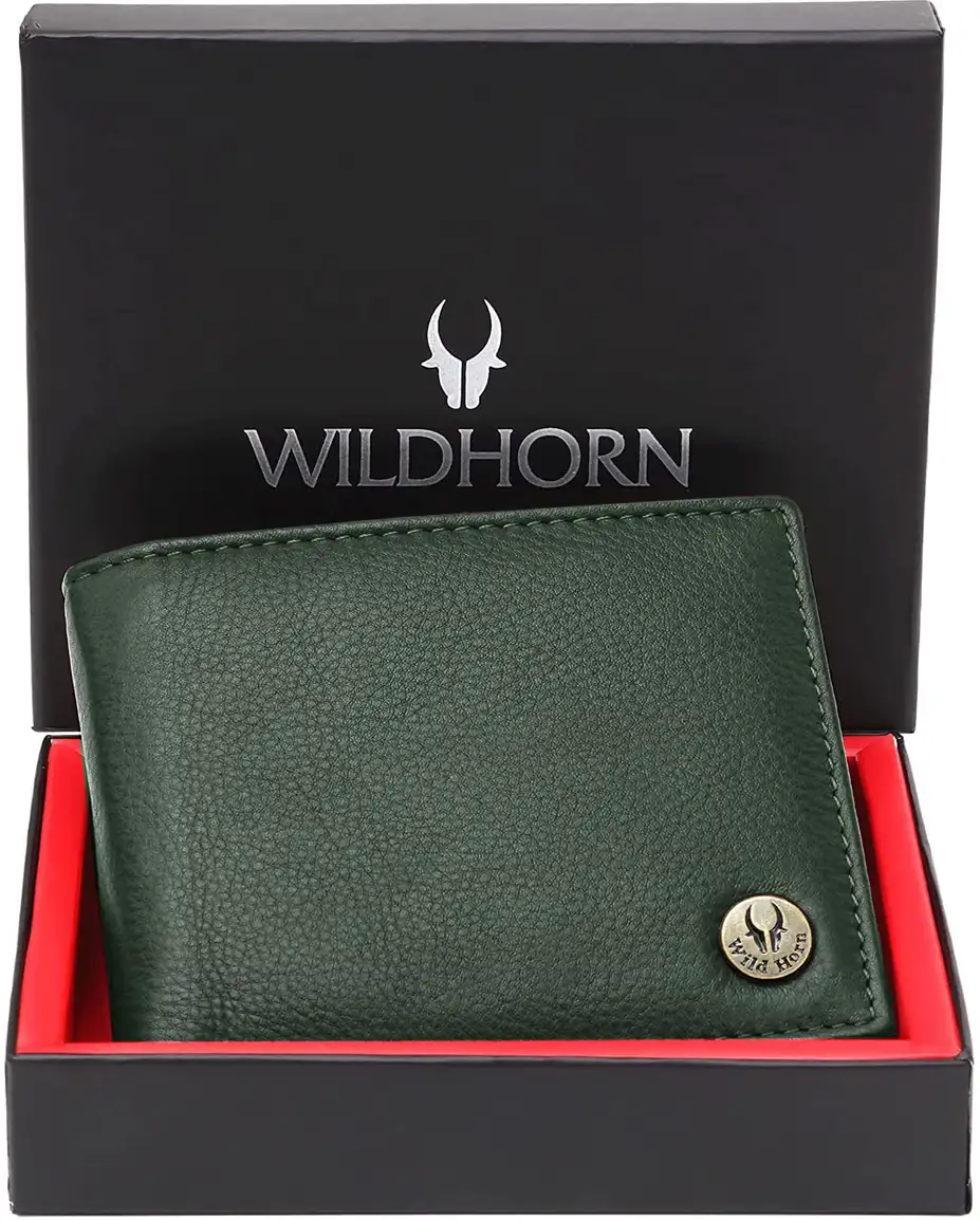 WILDHORN Men Casual Green Genuine Leather Wallet