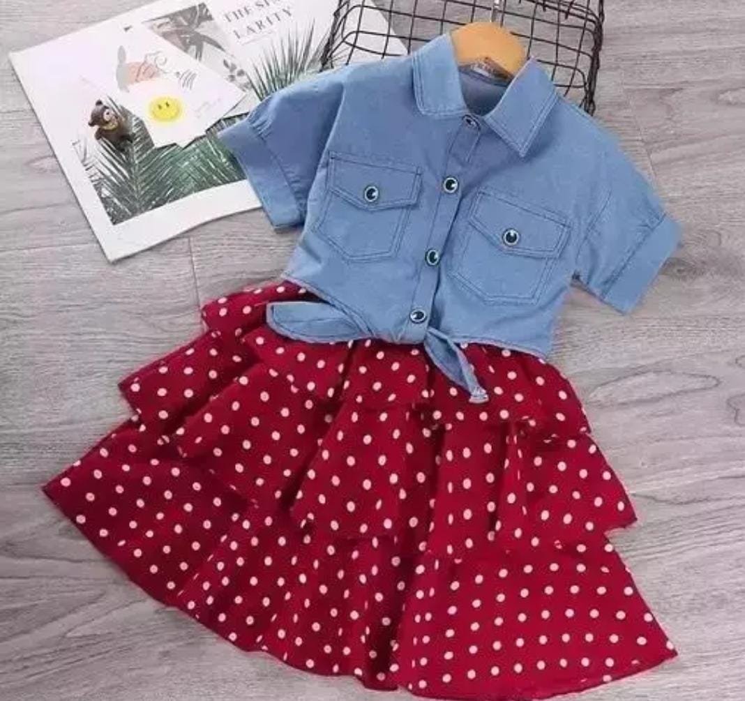  Polka Dot Dress With Demin Shrug