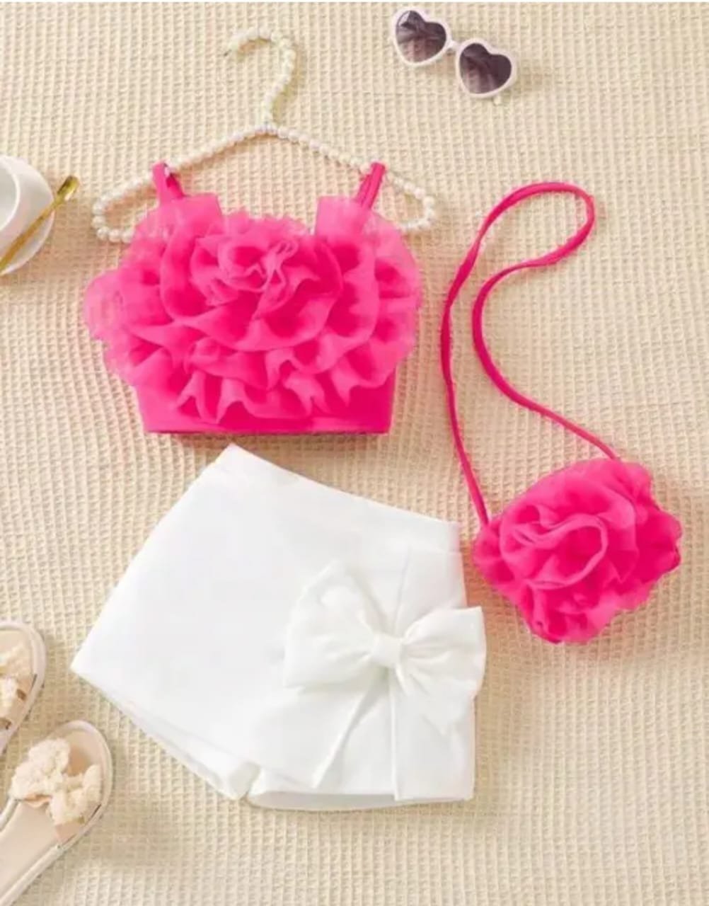 TRENDY GIRLS TOP SKIRT SET(PINK)