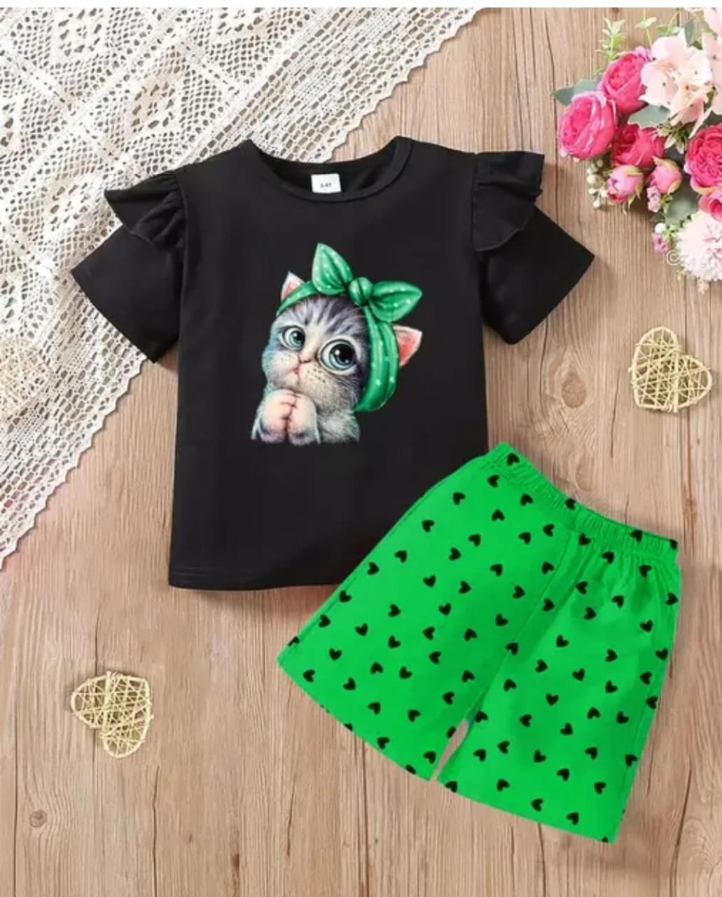 KEESOR GIRLS HALF SLEEVE TOP & SHORTS SET | KIDS Half Sleeves Solid Colour Joggers Set | Girls Cotton Clothing Set