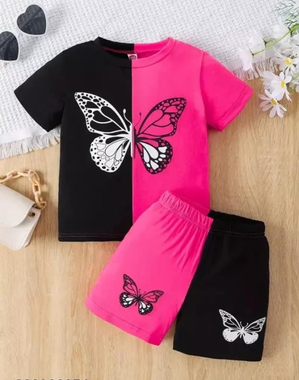  KEESOR GIRLS HALF SLEEVE COLOUR CLASH TOP & SHORTS SET | KIDS Half Sleeves Solid Colour Joggers Set | Girls Cotton Clothing Set