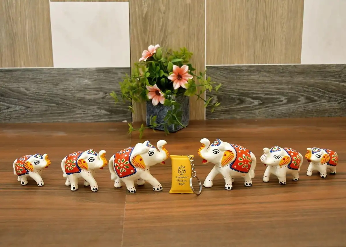 Great Art Set of 6 Pcs showpiece Decorative handprinted Elephant Paper Mache