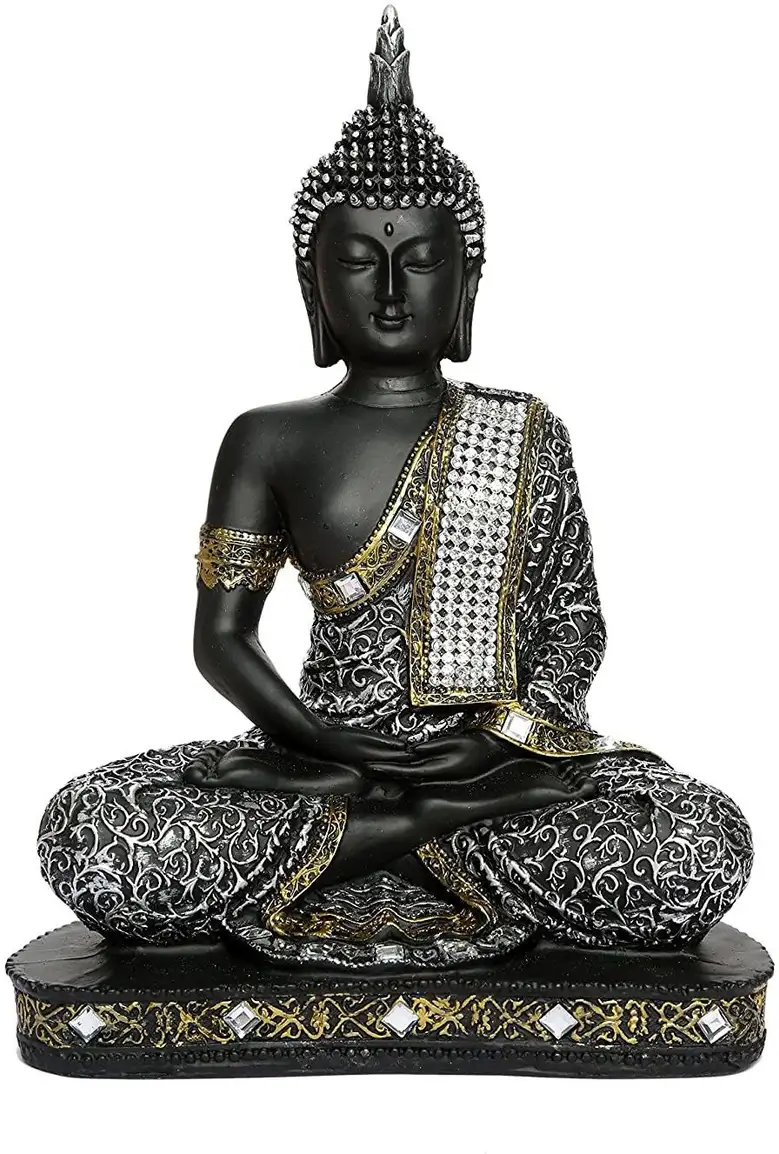silver buddha 24 cm Religious Idol & Figurine (Polyresin, Silver, Black)