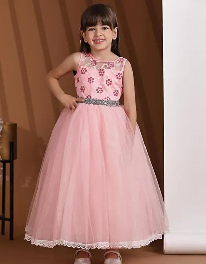 Toy Balloon kids Rose Pink Full length Girls embilleshed party wear Dress