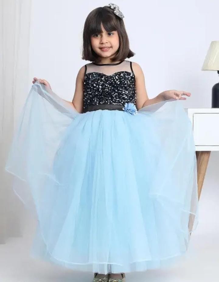 Toy Balloon Kids Light Blue Full-Length Girls Party Wear Dress