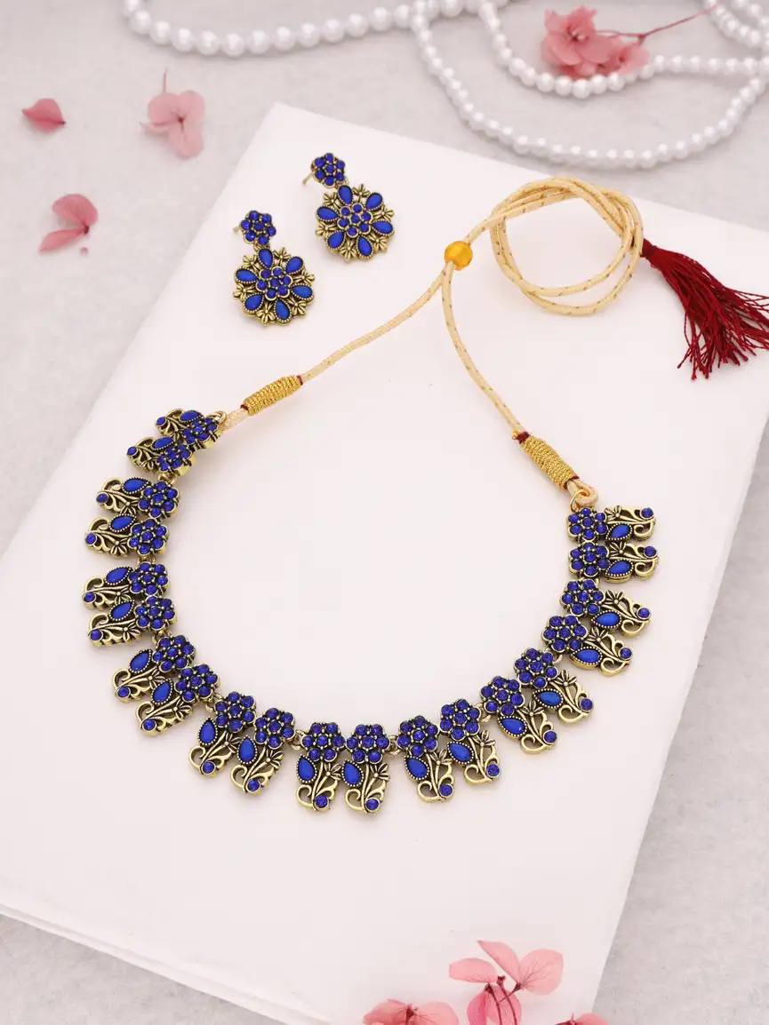 Brass Jewel Set (Gold, Blue)