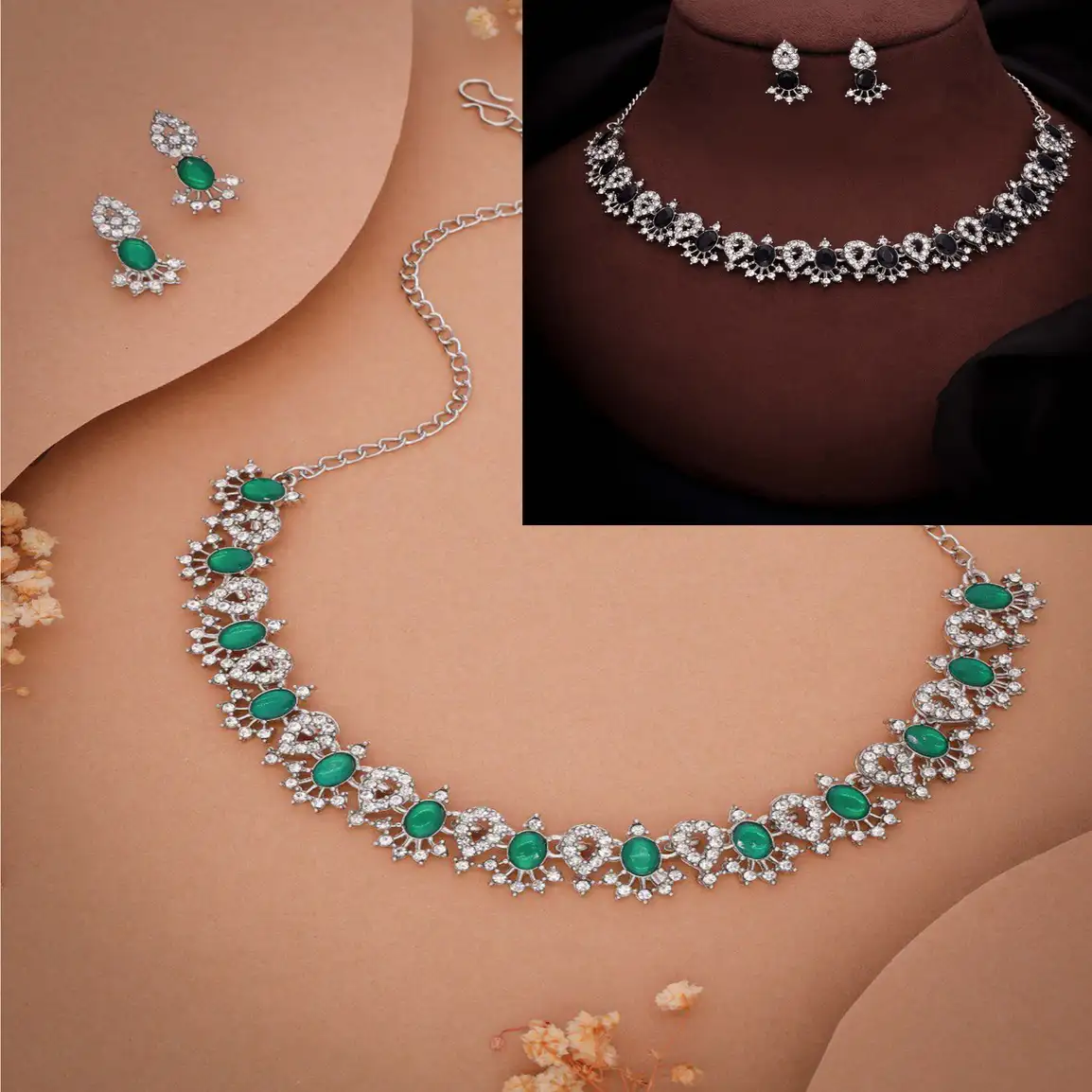 Brass Jewel Set (Black, Green)