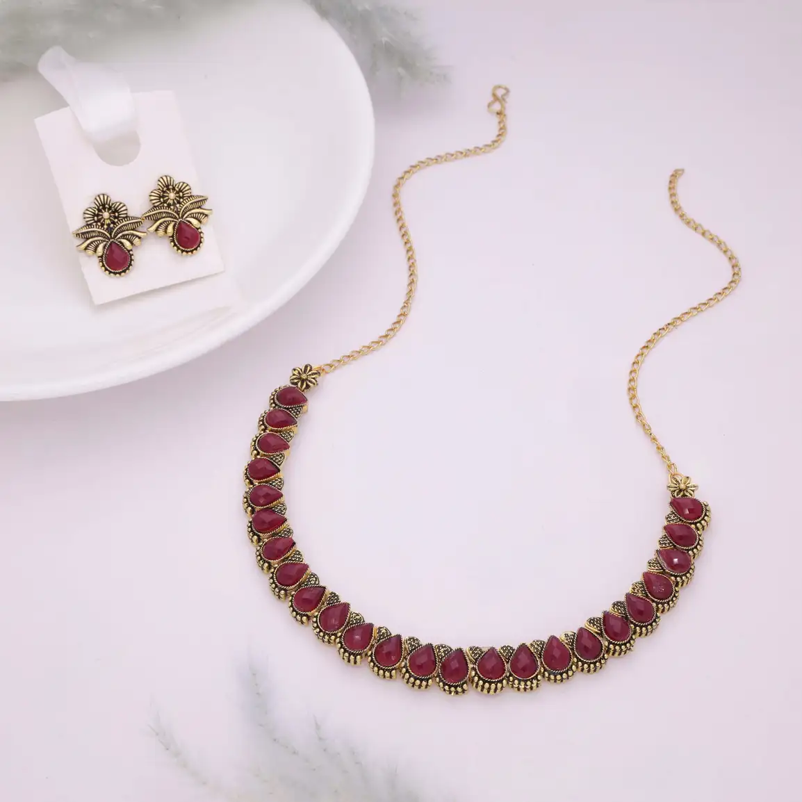 Brass Jewel Set (Gold, White, Maroon)