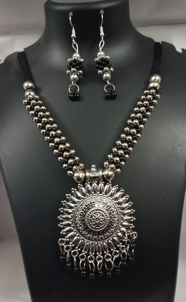 Alloy, Oxidised Silver Jewel Set (Black)