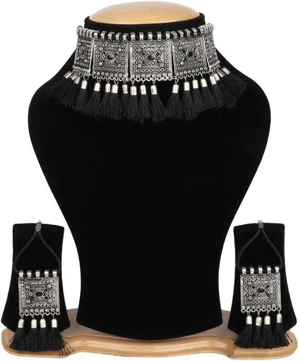 Oxidised Silver Jewel Set (Black, Silver)