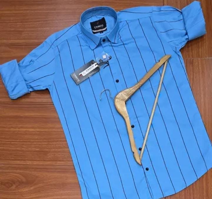 Men's Casual Party Wear Solid Striped Full Sleeves Premium Cotton Shirt(SkyBlue)