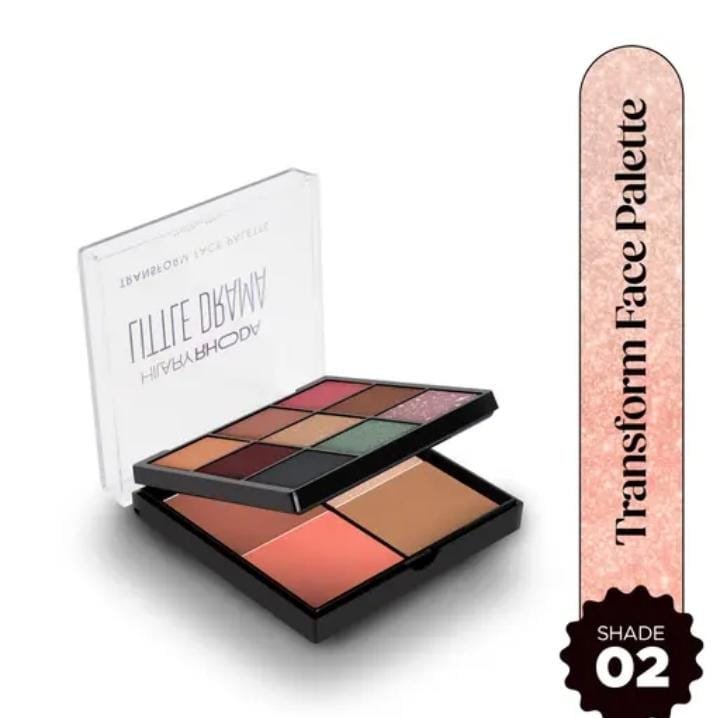 Hilary Rhoda Transform Face Palette | 9 Eyeshadows | 2 Blushes | Highlighter & Contour | Highly Pigmented | Available in 2 Variants | Matte & Shimmer Finish | All-in-One Kit | 18g (Little Drama - Shade 02)