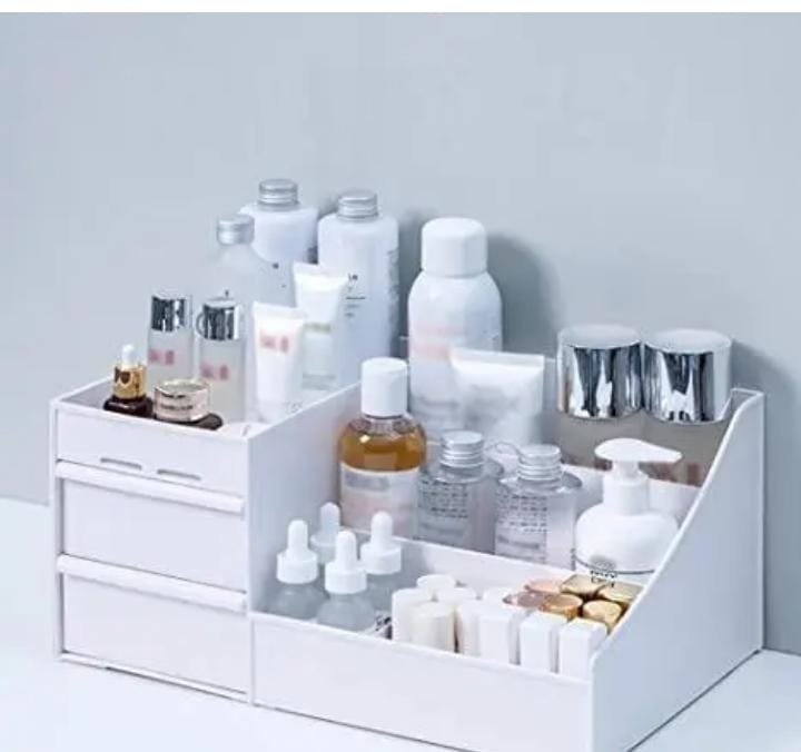 Frekich Large Capacity Cosmetic Storage Makeup Drawer Organizer Portable, Tabletop Cosmetic Organizer, Modern Countertop Storage for Dressing Table Vanity (White)