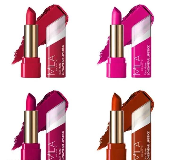 MILA BEAUTÉ Long Wear Matte Lipstick Long Combo Set of 4 Lipstick, 16.8g (Lady Danger, Kit N Heals, Touch Of Spice, Birkin Brown)