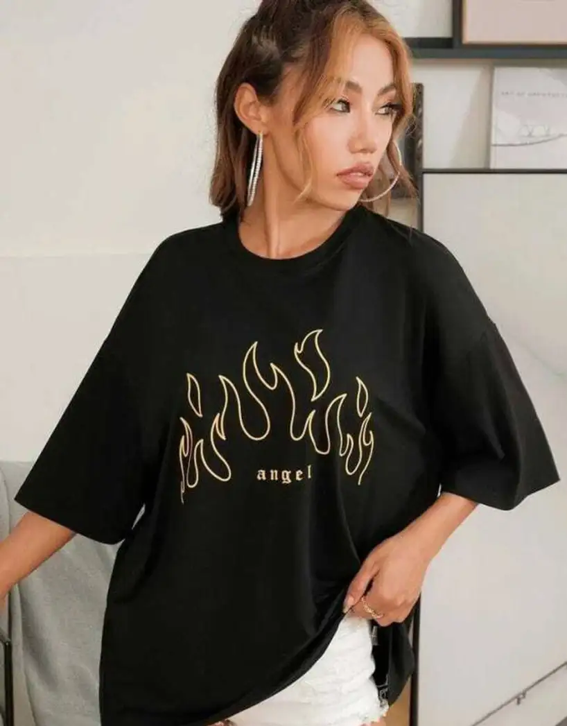 Graphic Print Women Black T-Shirt