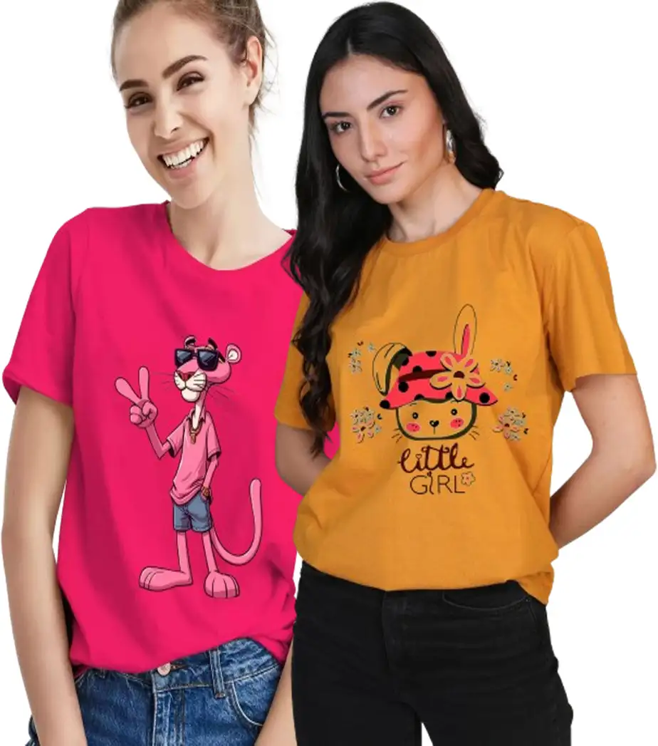 Printed Women Pink, Yellow T-Shirt