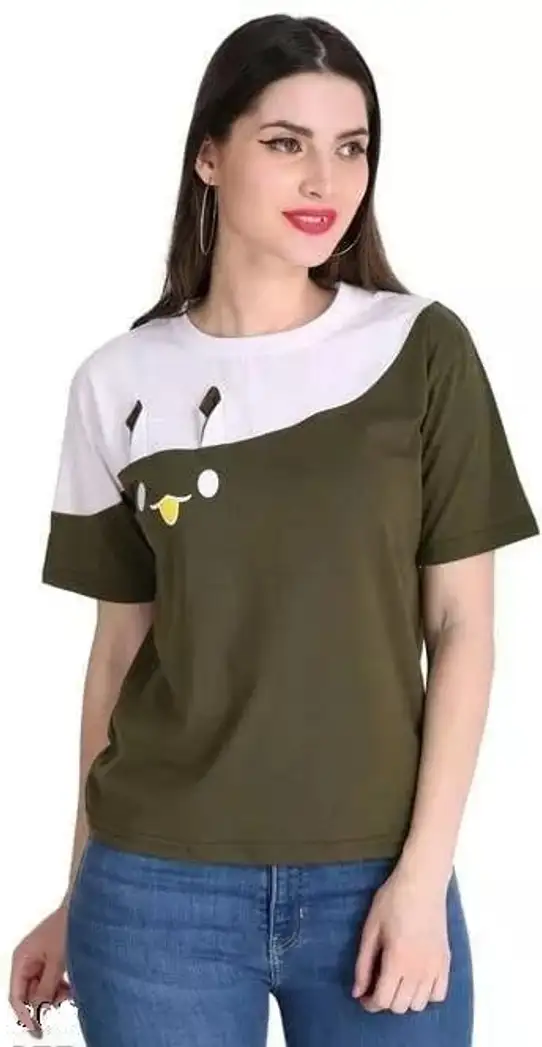Color Block Women Dark Green T-Shirt