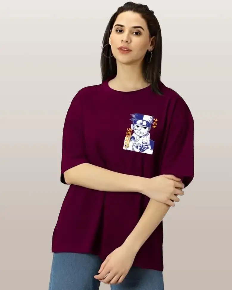 Parona Printed Women Round Neck Maroon T-Shirt