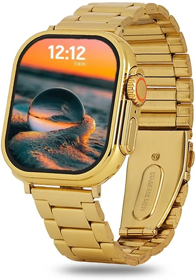 Wyltron S9 Ultra Gold smartwatch with two strap Wireless charger and Bluetooth calling Smartwatch (Gold Strap, Free Size)