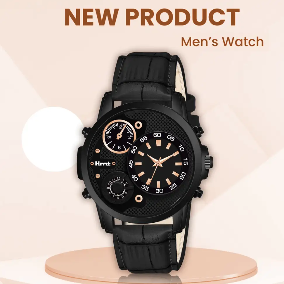 IHMTS-2507 Plain Black Dial & Black Genuine Leather Strap for Boys (Not a Chronograph) Analog Watch  - For Men