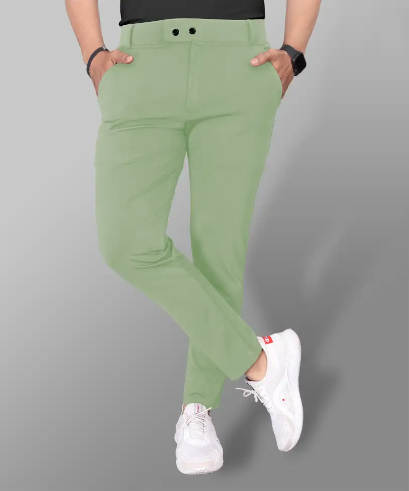 Slim Fit Men Light Green Trousers