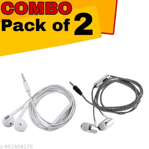 Wired headphones & earphone pack of 2pc (premium series & White) classic look & sound quality