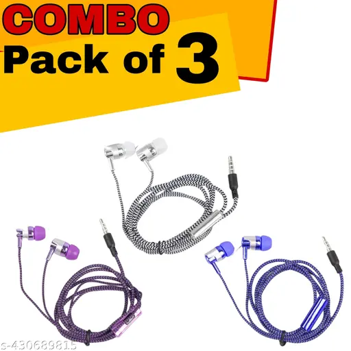 Wired Earphones with Microphone, combo pack of 3