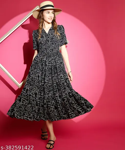 Sheetal Assoicates Women's Abstract V-neck Black Dresses