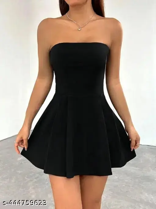 WOMAN TRENDY DRESS | Solid Tube Fit & Flared Mini Dress For Women