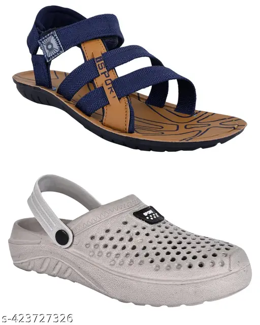 Aedee Men Stylish Casual Wear Sandal and Crocs (Set of 2)