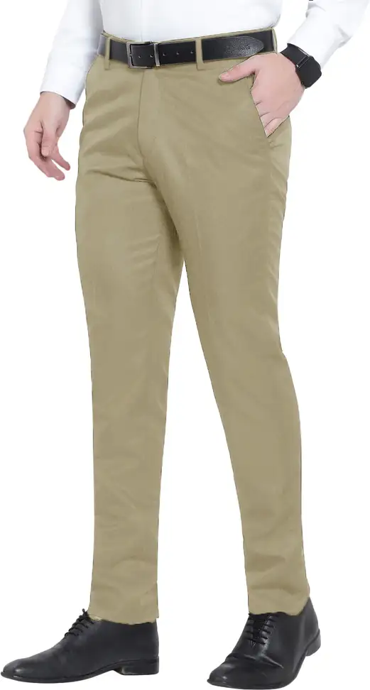 Slim Fit Men Gold Trousers