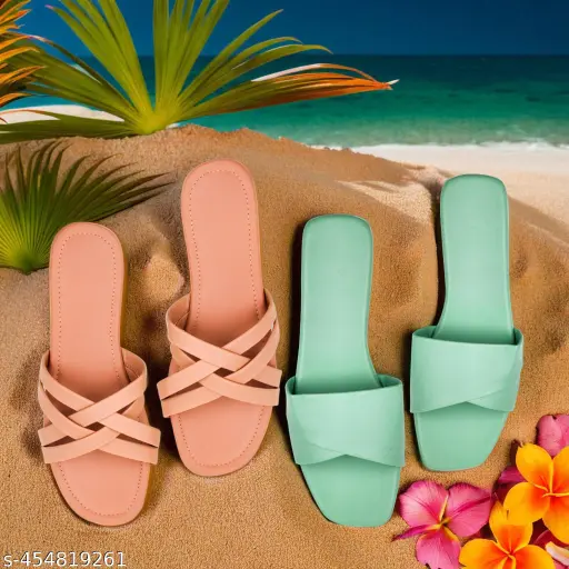 Women's Combo of No Heel Sandals and Trendy Flat Chappals "Comfortable Women’s Sandals – Stylish Chappals for College, Office & Daily Use"