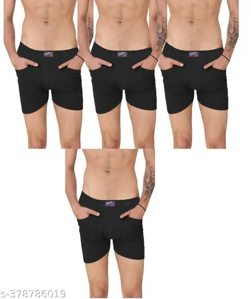 G-ven Men Cotton Black Trunks(Pack of 4)