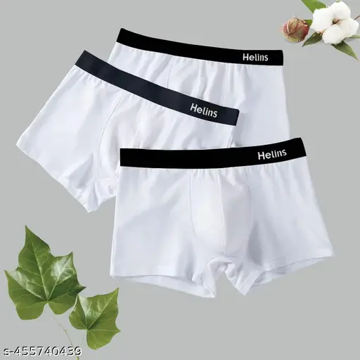 Helins Men's Plain White Underwear Combo Pack Of 3