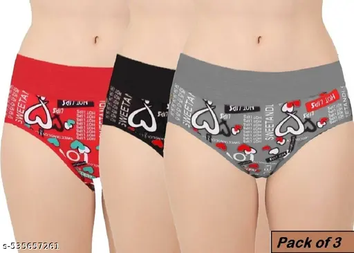 Pack Of 3 Women's Mid Waist comfortsable Panty Breifs/Hipster Innerwear Soft Stretchable Panties Womens & Girls Cotton Briefs Combo