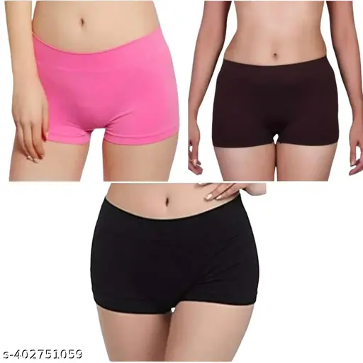 Women's Cotton Combed Spandex, 4-Way Stretchable, Full Breathable, Boyleg Boxer Shorts Panty (COMBO Of 3)