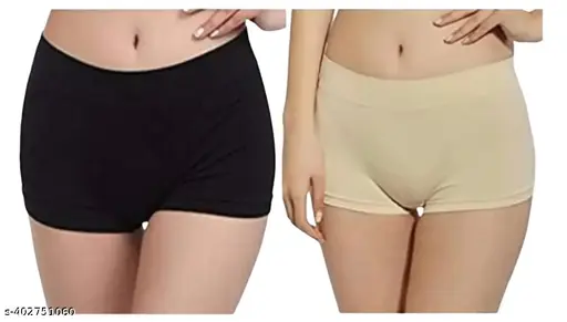 Women's Cotton Combed Spandex, 4-Way Stretchable, Full Breathable, Boyleg Boxer Shorts Panty (COMBO Of 2)
