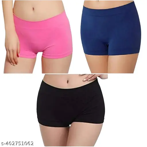 Women's Cotton Combed Spandex, 4-Way Stretchable, Full Breathable, Boyleg Boxer Shorts Panty (COMBO Of 3)