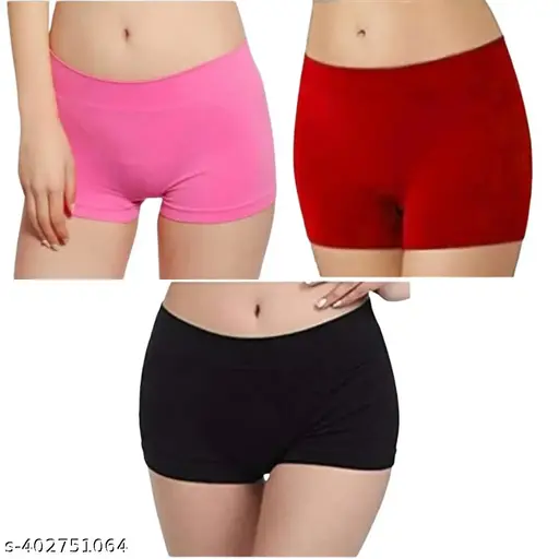 Women's Cotton Combed Spandex, 4-Way Stretchable, Full Breathable, Boyleg Boxer Shorts Panty (COMBO Of 3)